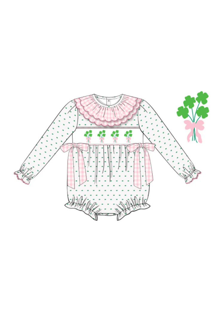 Smocked Four Leaf Clover Swiss Dot Bubble - Image 2
