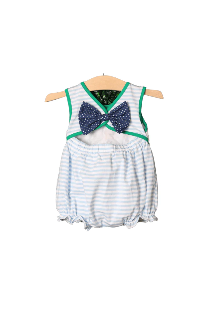 Smocked Friends Blue Stripe Bow Bubble - Image 2