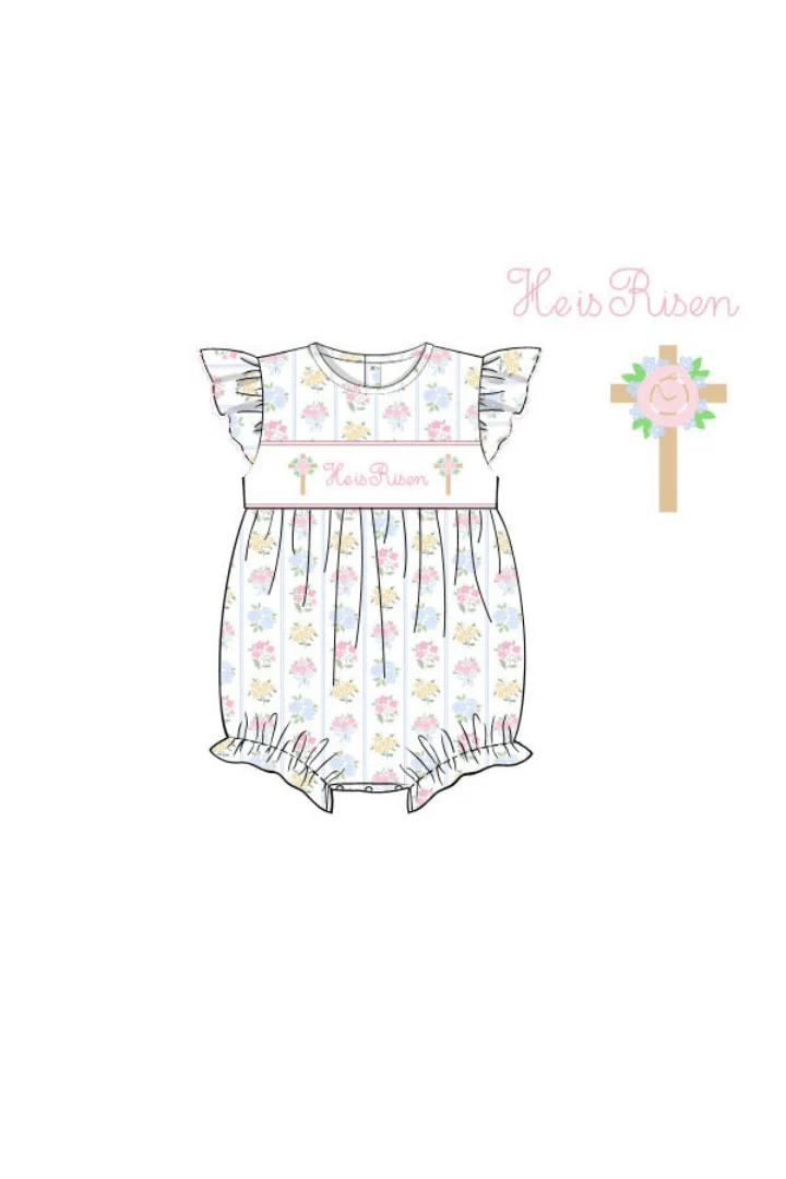 Smocked He Is Risen Floral Cross Bubble - Image 3