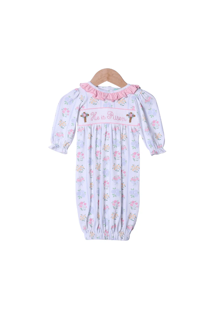 Smocked He Is Risen Floral Cross Gown