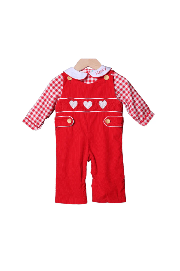 Smocked Heart Red Corduroy Longall Set