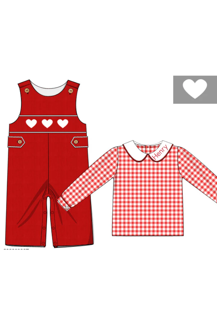 Smocked Heart Red Corduroy Longall Set - Image 2