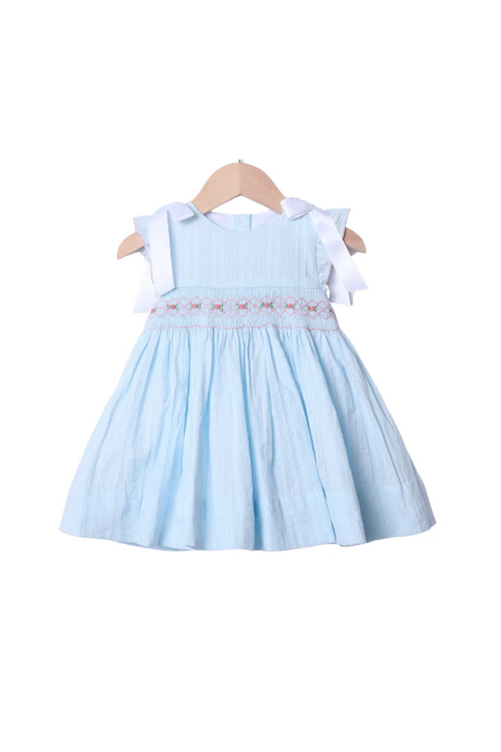 Smocked Heirloom Blue Linen Dress