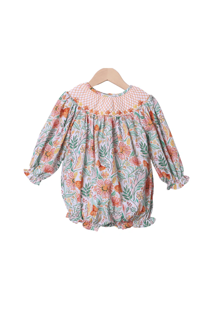 Smocked Heirloom Fall Floral Butterfly Bubble