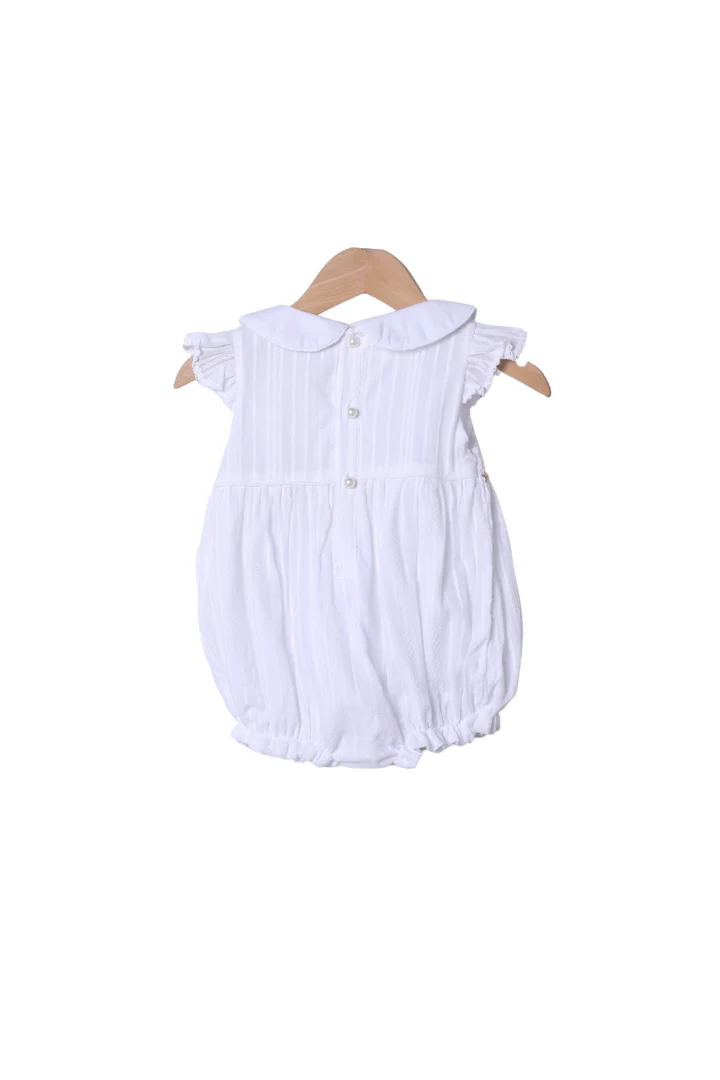 Smocked Heirloom Floret White Linen Bubble - Image 2