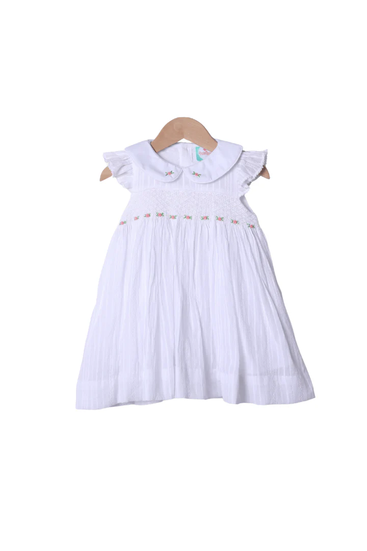 Smocked Heirloom Floret White Linen Dress
