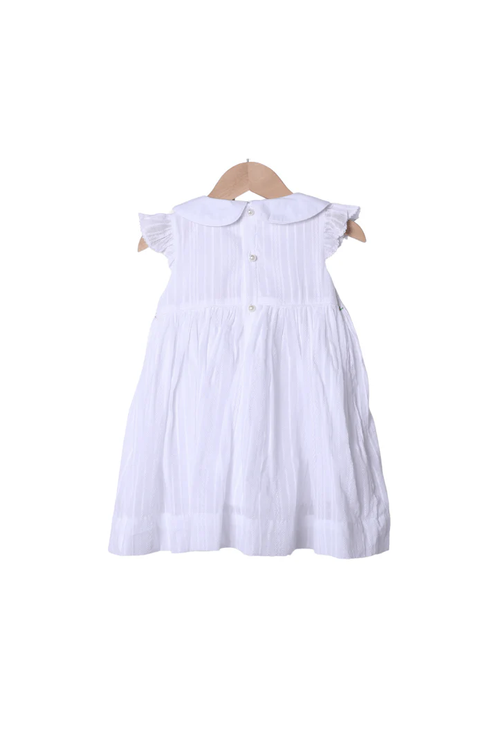 Smocked Heirloom Floret White Linen Dress - Image 2