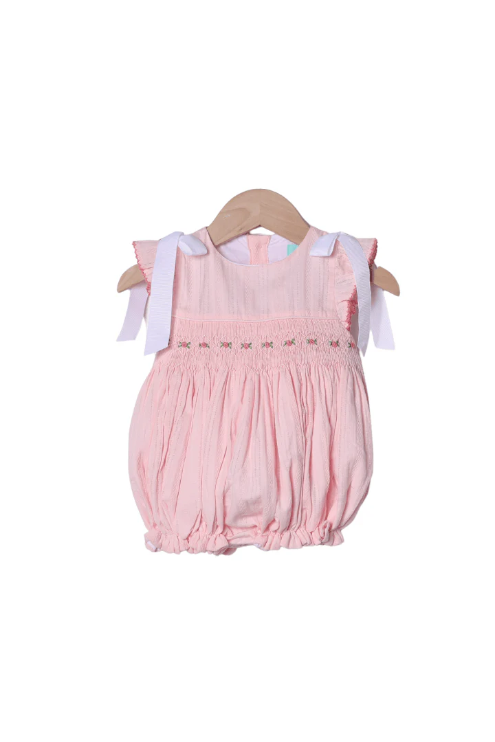 Smocked Heirloom Pink Linen Rosette Bubble