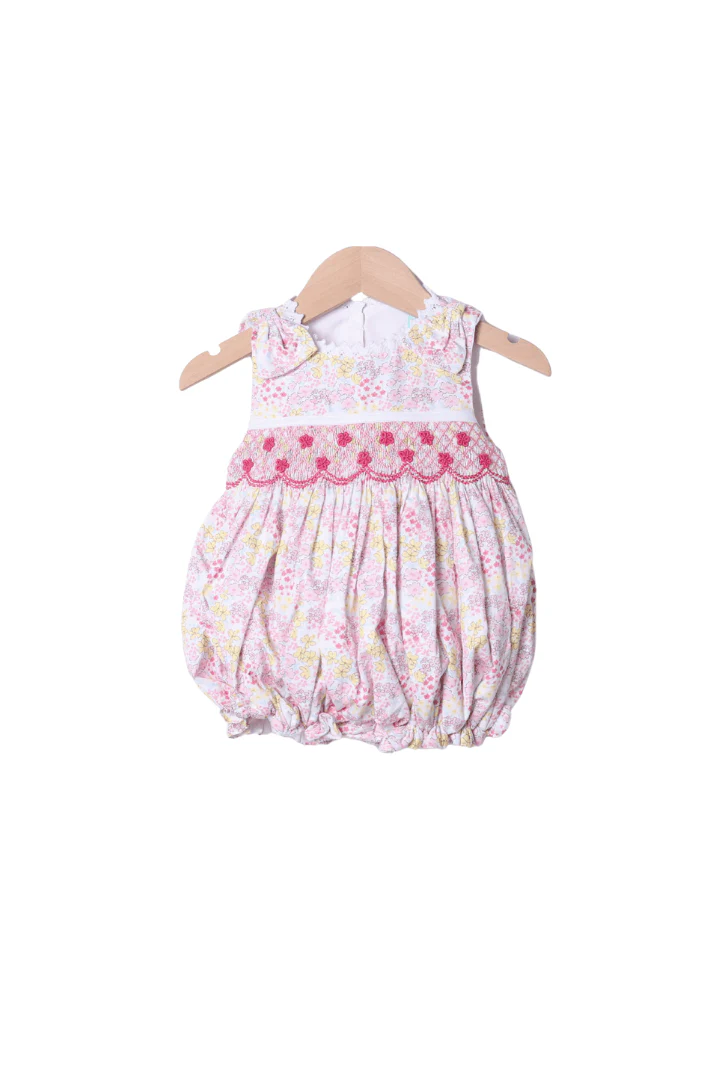 Smocked Heirloom Spring Floral Bow Bubble