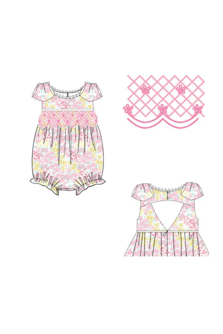 Smocked Heirloom Spring Floral Bow Bubble - Image 3