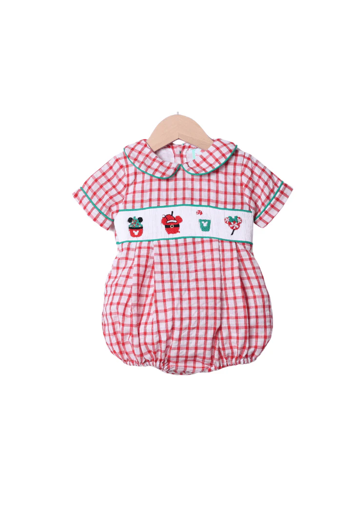 Smocked Holiday Park Snacks Red Windowpane Bubble
