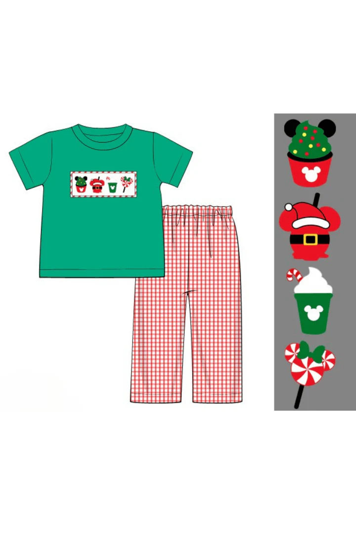 Smocked Holiday Park Snacks Red Windowpane Pant Set - Image 2