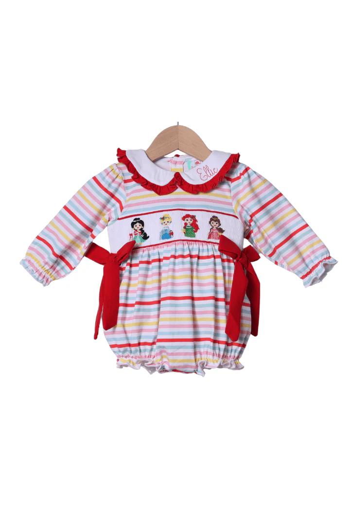 Smocked Holiday Princess Multi Stripe Bow Bubble