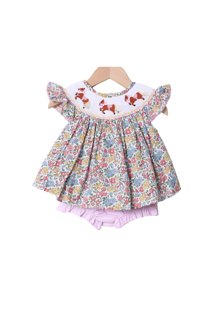 Smocked Horse Floral Bishop Bloomer Set