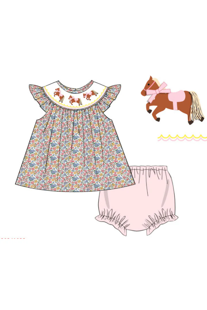 Smocked Horse Floral Bishop Bloomer Set - Image 2