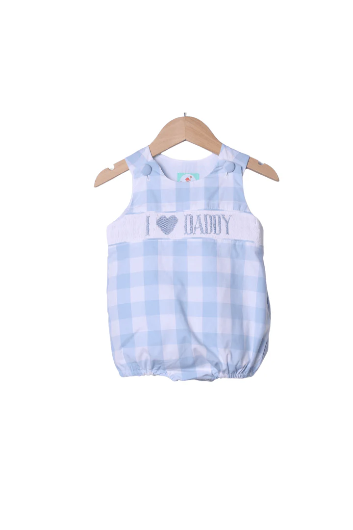 Smocked I Love Daddy Blue Buffalo Check Bubble