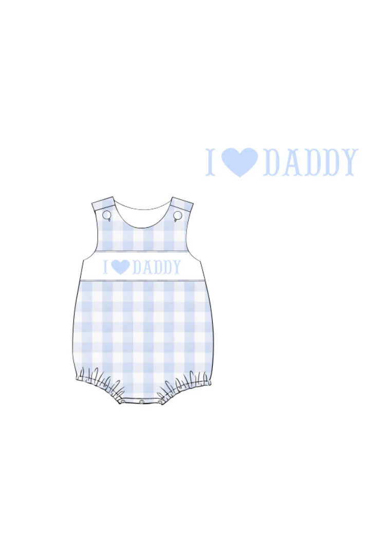 Smocked I Love Daddy Blue Buffalo Check Bubble - Image 2