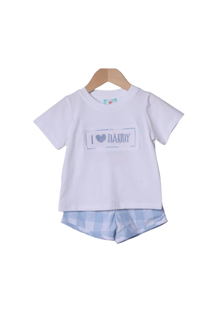 Smocked I Love Daddy Blue Buffalo Check Short Set