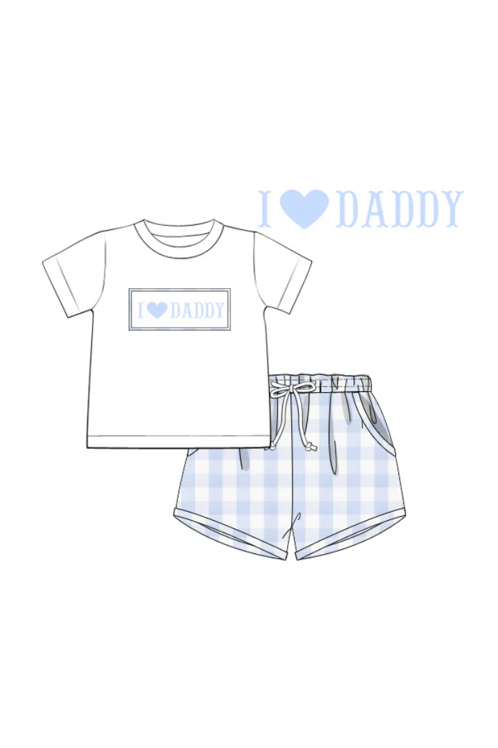Smocked I Love Daddy Blue Buffalo Check Short Set - Image 2