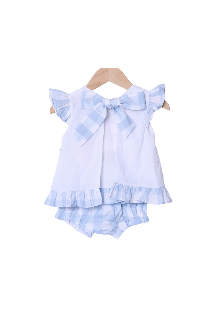 Smocked I Love Daddy Blue Gingham White Swiss Dot Bloomer Set - Image 2