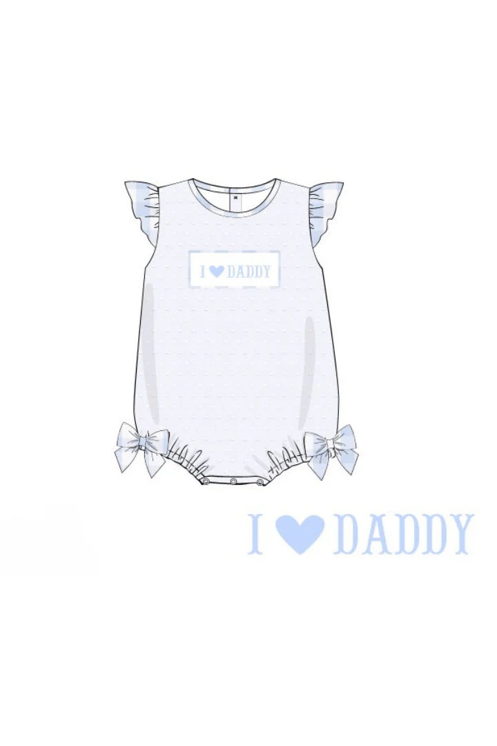 Smocked I Love Daddy Blue Buffalo Check White Swiss Dot Bubble - Image 2