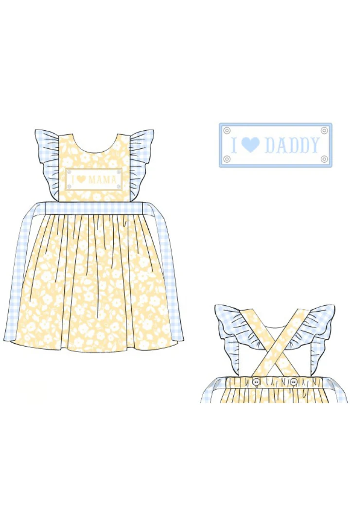 I Love Mama/Daddy Interchangeable Yellow Floral Dress - Image 4
