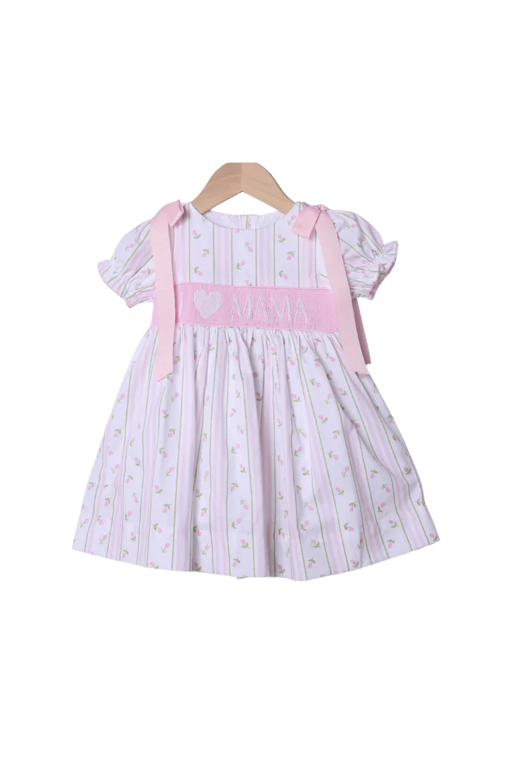 Smocked I Love Mama Rose Trellis Bow Dress