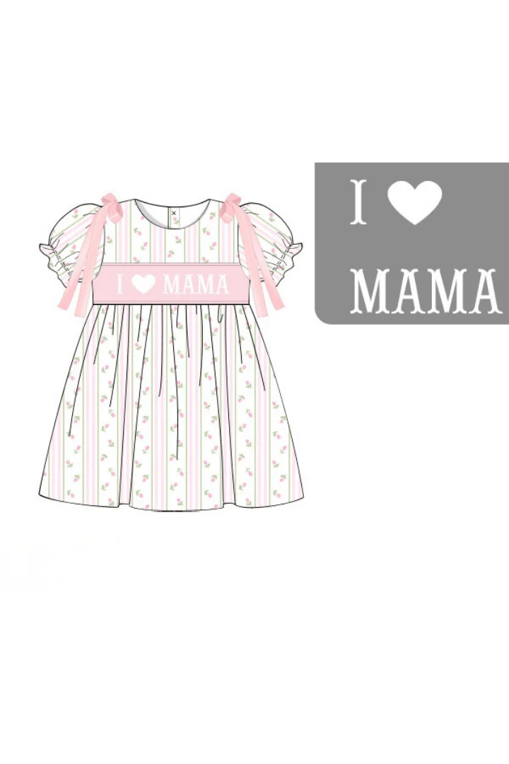 Smocked I Love Mama Rose Trellis Bow Dress - Image 2