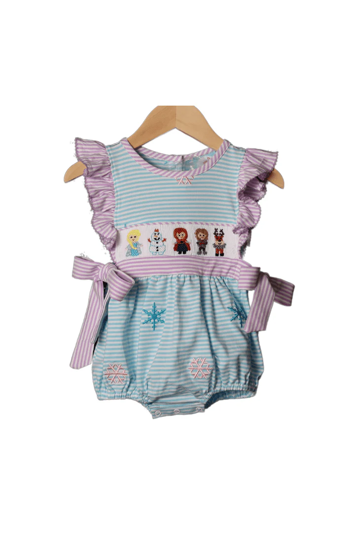 Smocked Ice Princess Blue/Purple Stripe Bubble