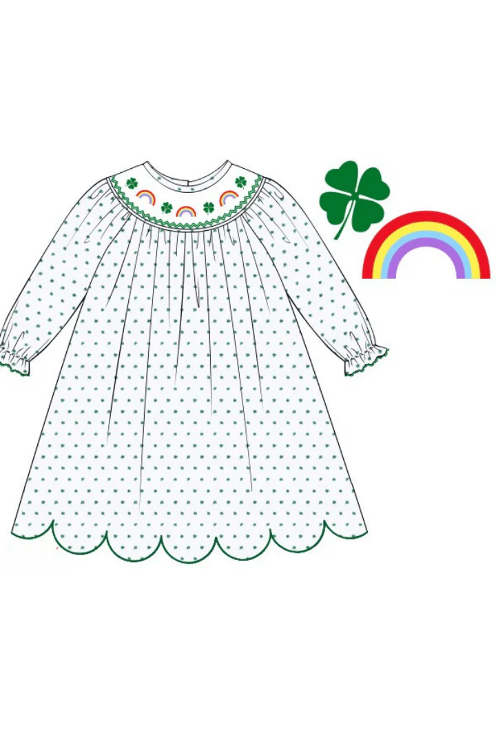 Smocked Lucky Rainbow Swiss Dot Scalloped Dress - Image 2