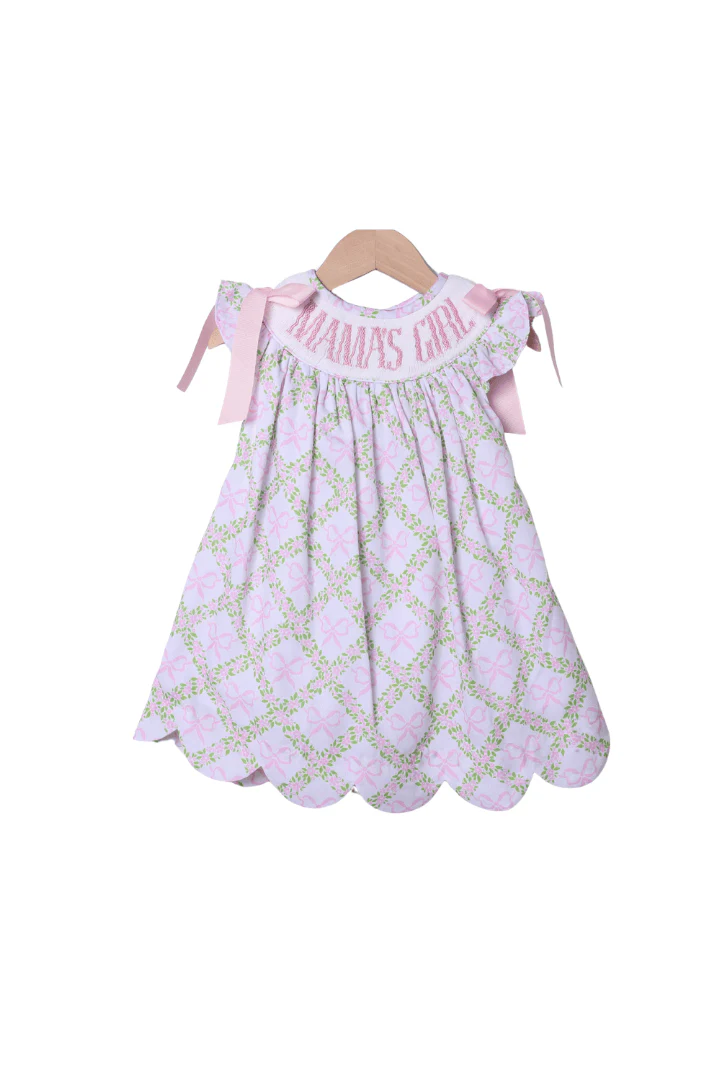 Smocked Mama's Girl Pink Bow Trellis Dress