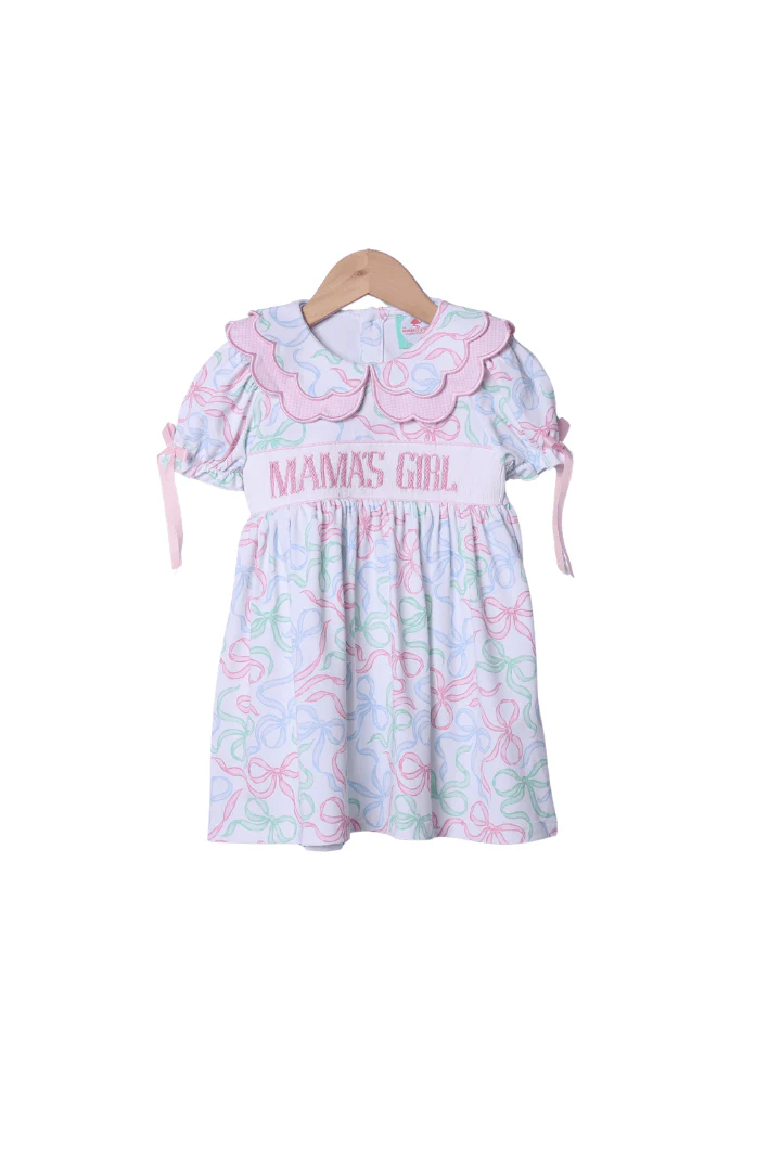 Smocked Mama's Girl Sweet Bows Scalloped Dress