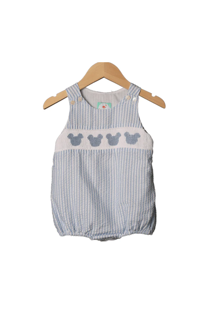 Smocked Mouse Blue Seersucker Bubble