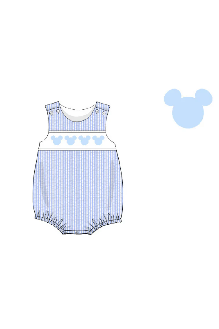 Smocked Mouse Blue Seersucker Bubble - Image 2