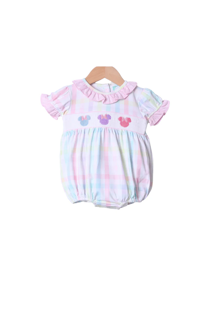 Smocked Mouse Pastel Plaid Bubble