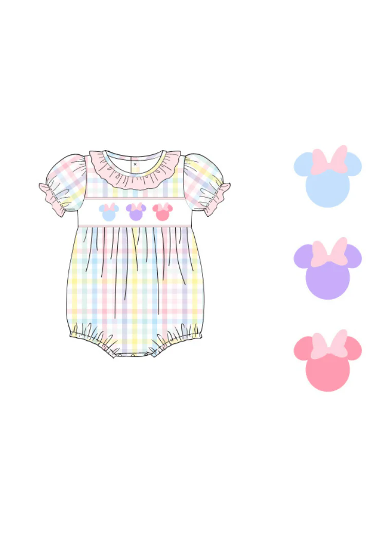 Smocked Mouse Pastel Plaid Bubble - Image 2