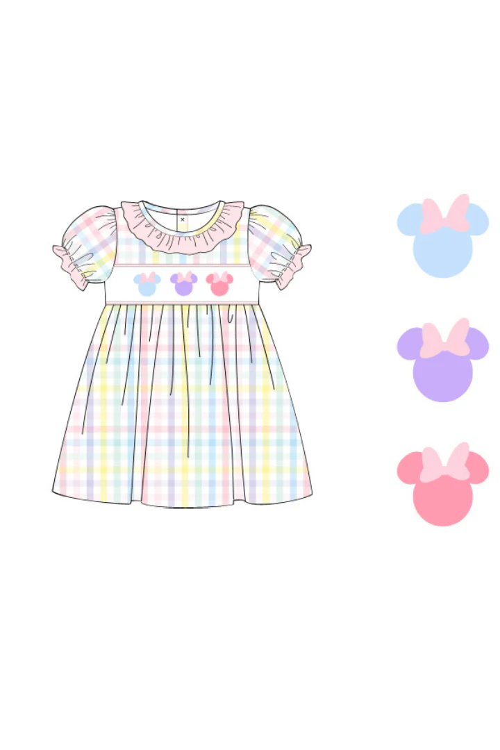 Smocked Mouse Pastel Plaid Dress - Image 2