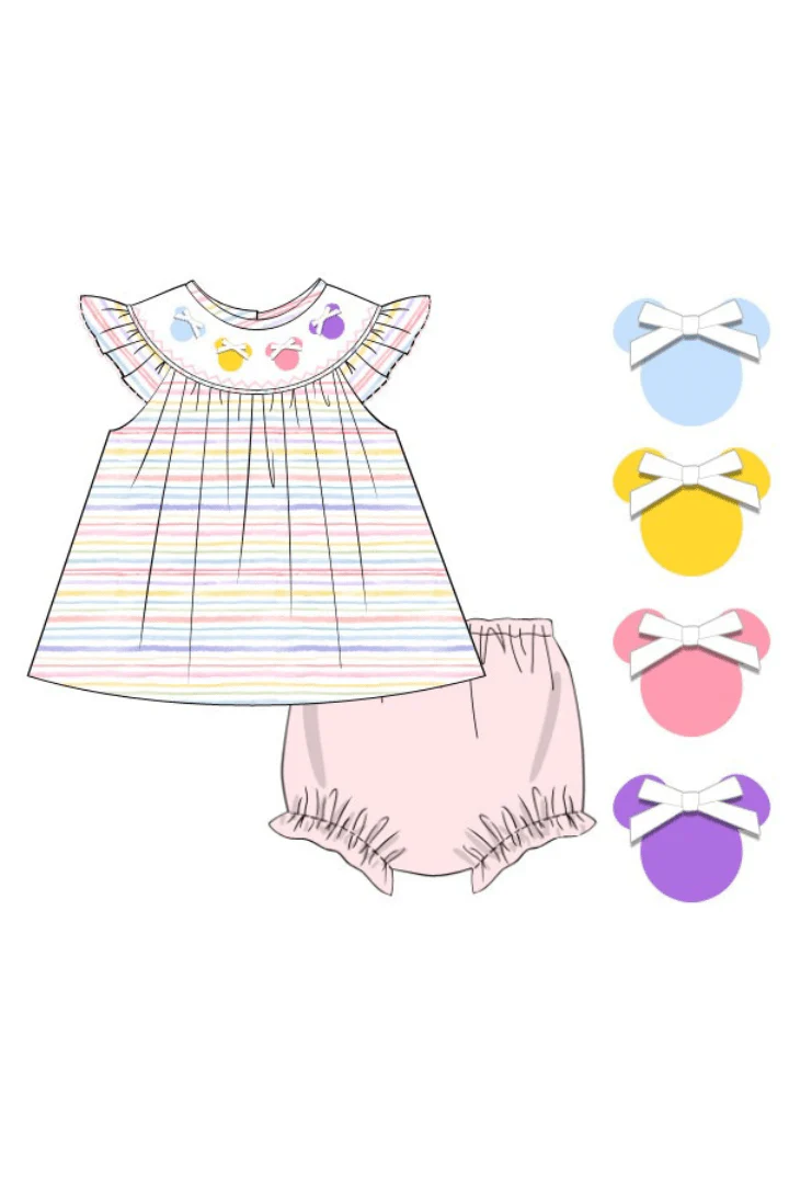 Smocked Mouse Pastel Stripe Bloomer Set - Image 2