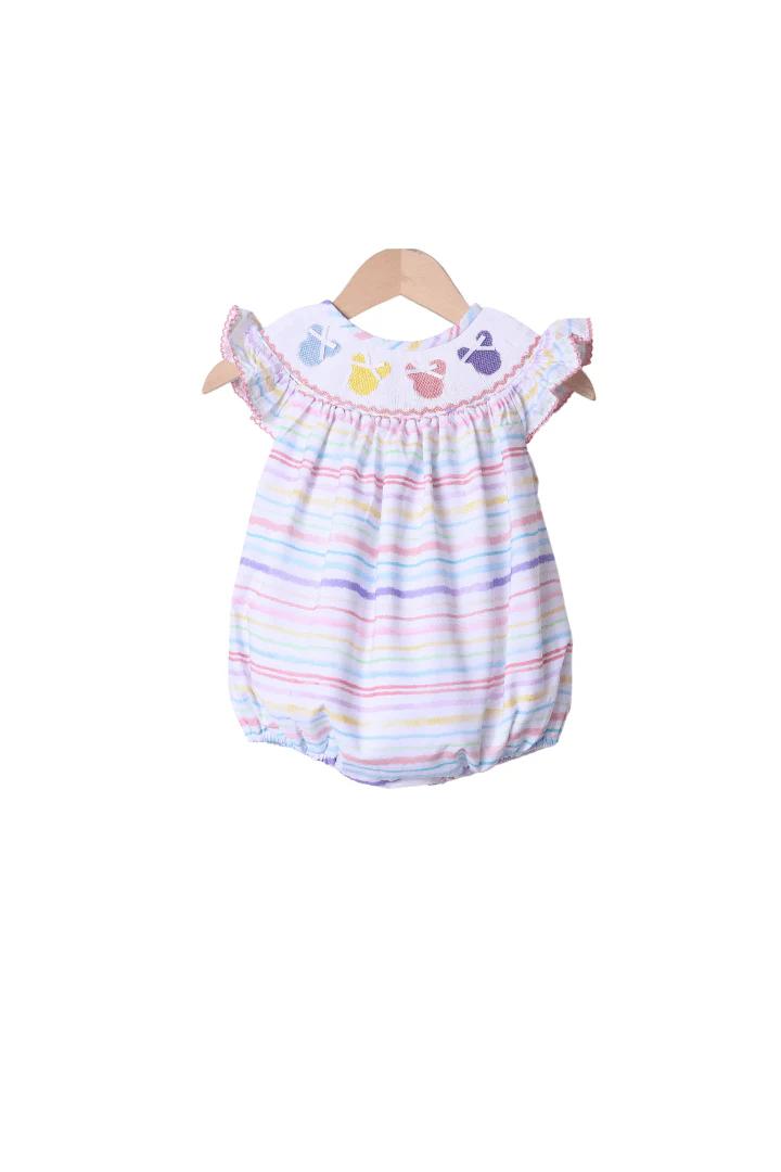 Smocked Mouse Pastel Stripe Bubble