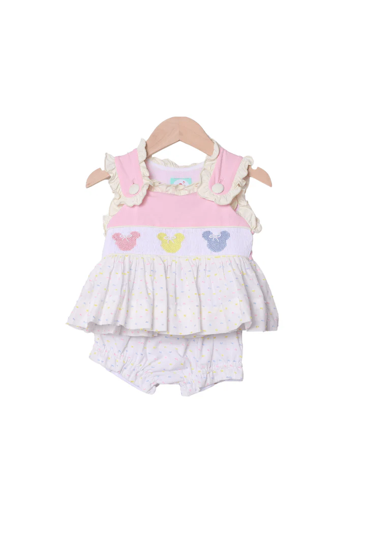 Smocked Mouse Pastel Swiss Dot Bloomer Set
