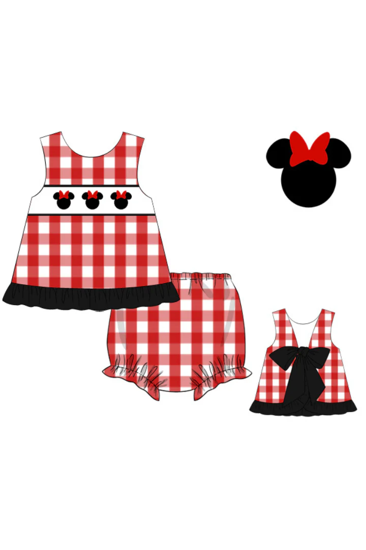 Smocked Mouse Red Gingham Bow Bloomer Set - Image 3