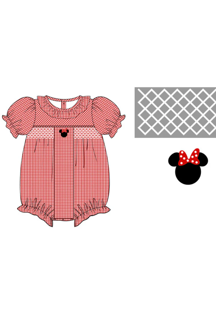 Smocked Mouse Red Seersucker Bubble - Image 2