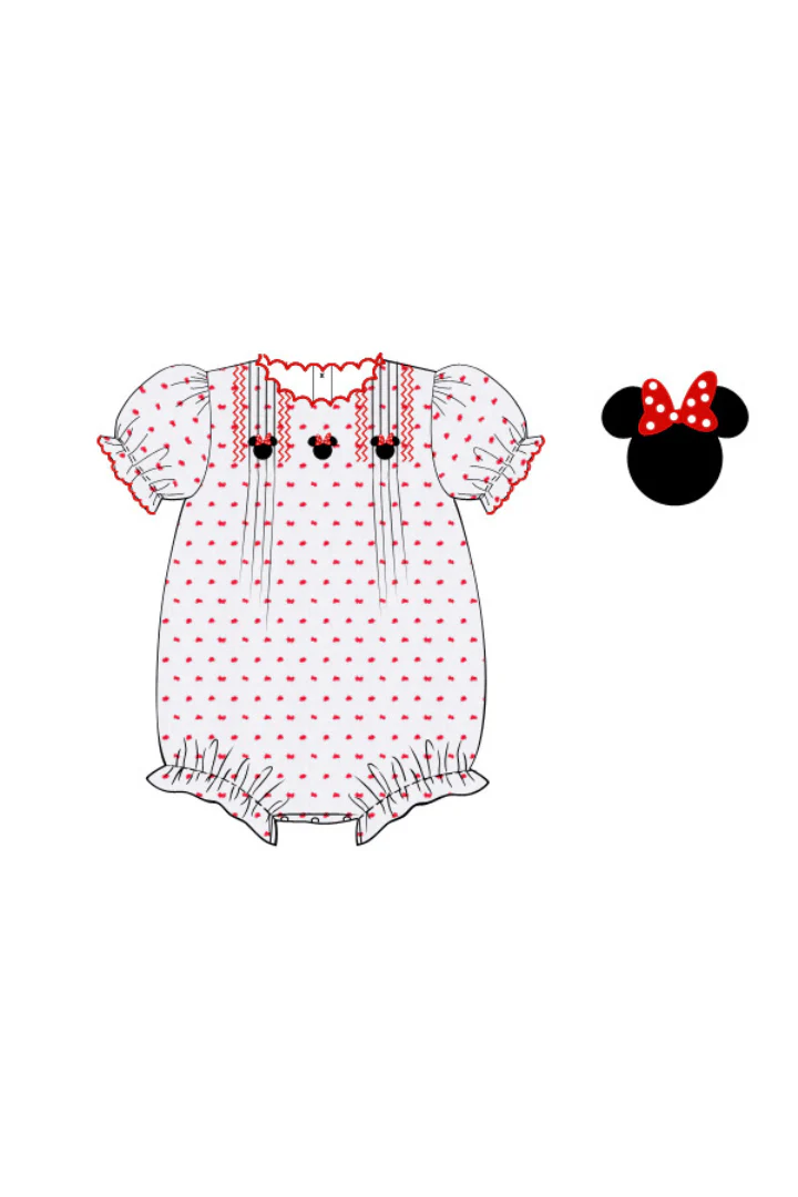 Smocked Mouse White and Red Swiss Dot Bubble - Image 2