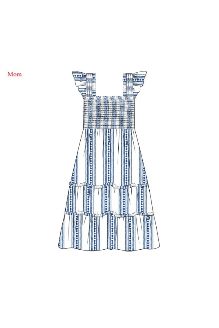 Smocked Navy and White Mom Dress - Image 2