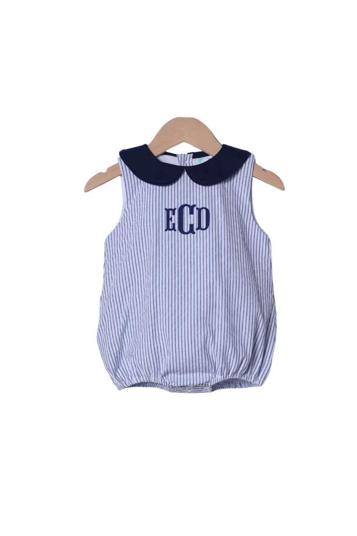 Smocked Navy and White Pinstripe Bubble