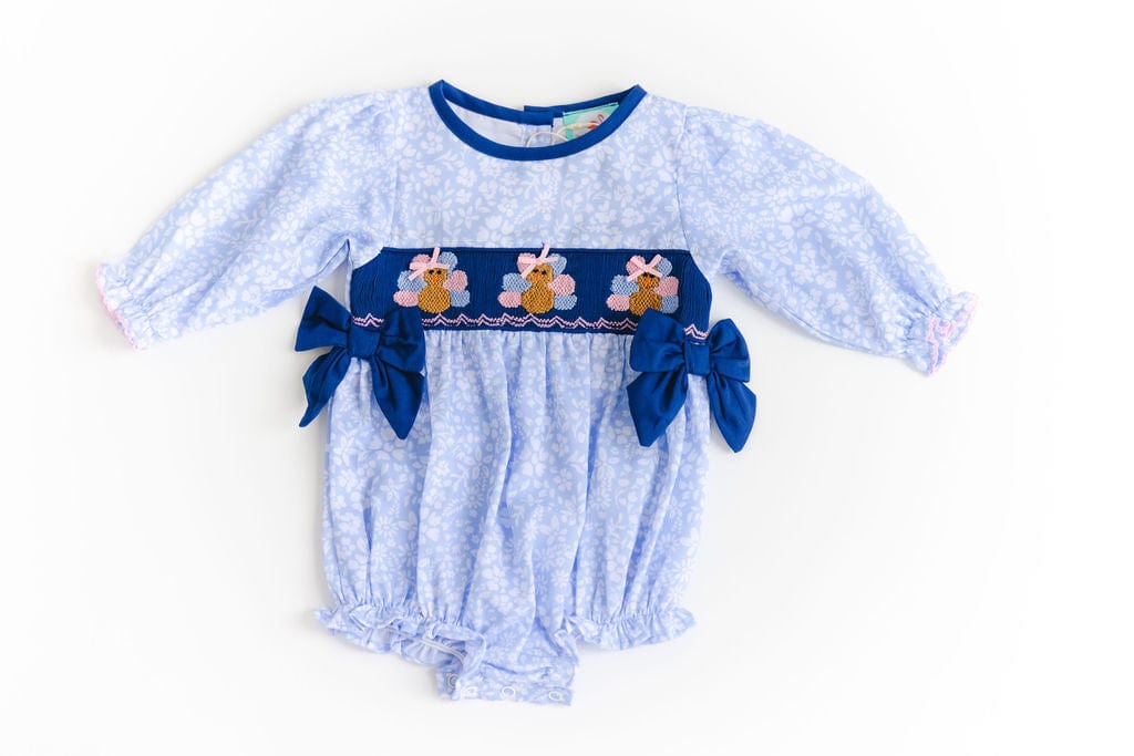 Pre-Order Smocked Navy Blue Floral Turkey Bubble - Image 3