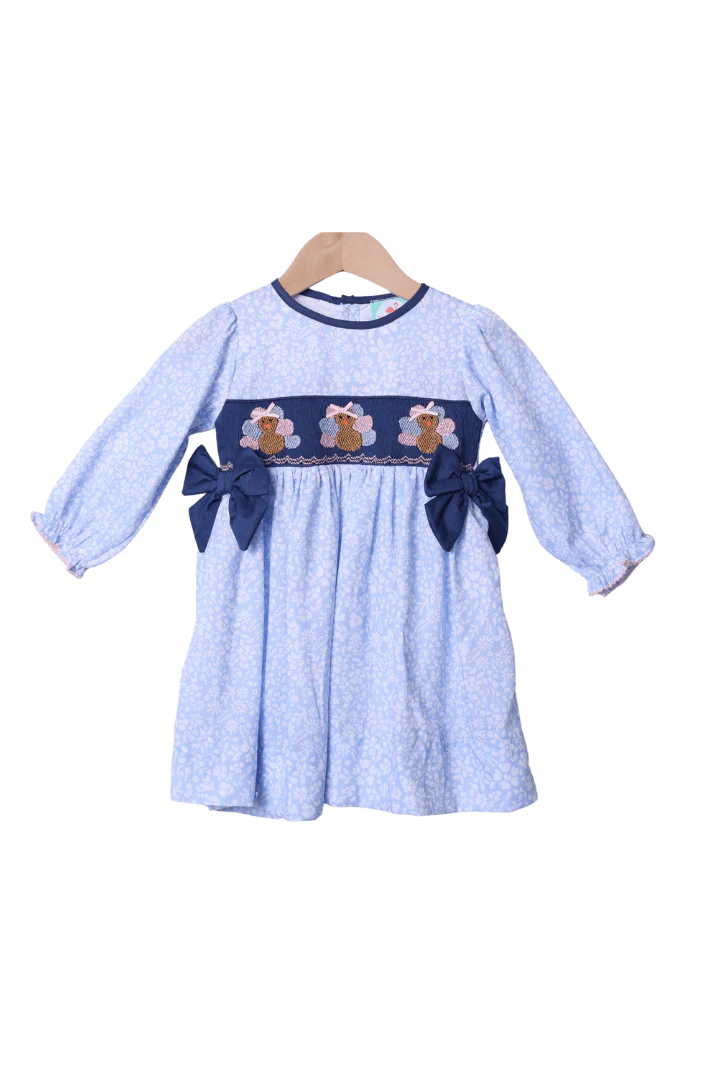 Pre-Order Smocked Navy Blue Floral Turkey Dress - Image 2