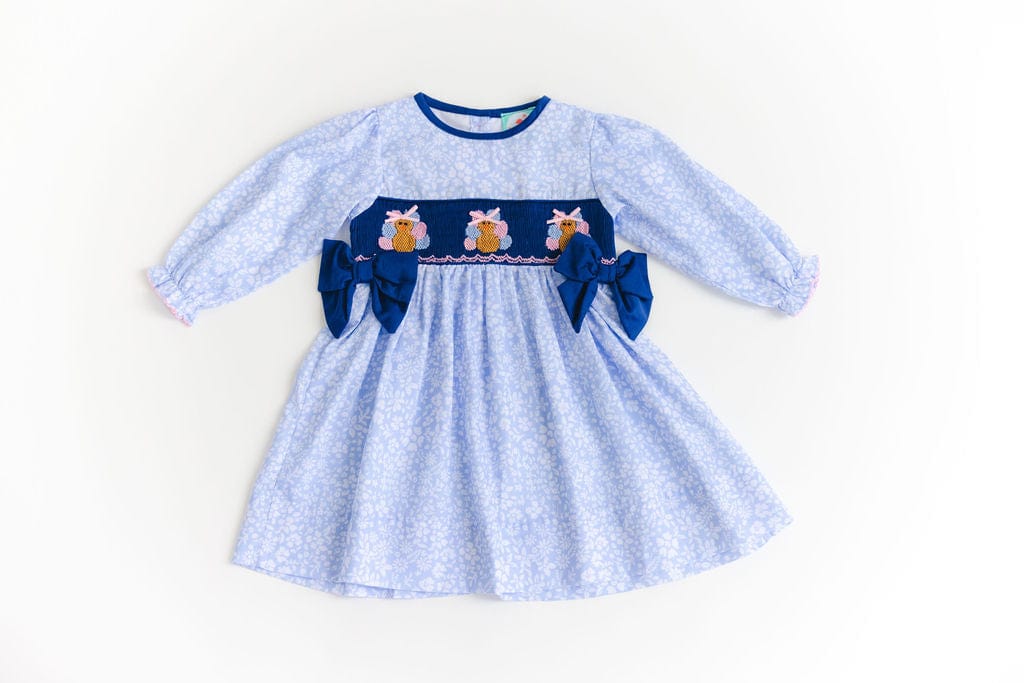 Pre-Order Smocked Navy Blue Floral Turkey Dress - Image 3