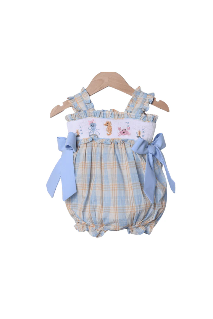 Smocked Ocean Creatures Plaid Bow Bubble