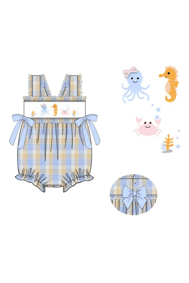 Smocked Ocean Creatures Plaid Bow Bubble - Image 3